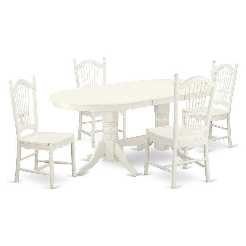Pemberly Row 5-Piece Wood Table and Dining Chair Set in Linen White