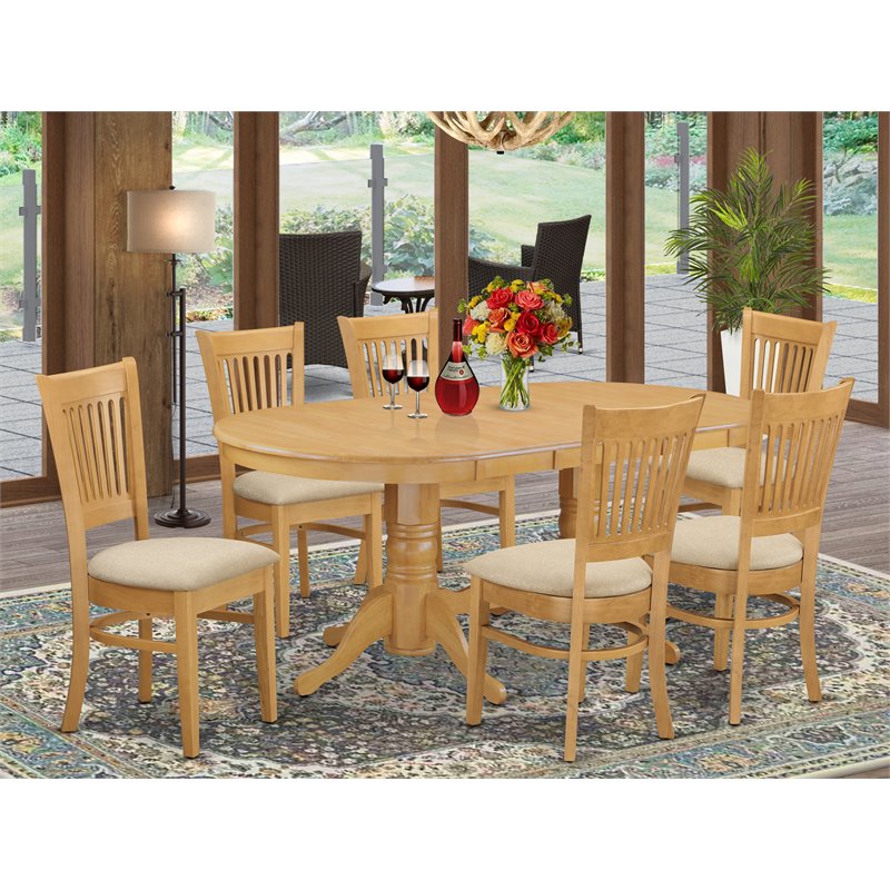 Pemberly Row 7-Piece Wood Dining Set with Oval Table in Oak Finish