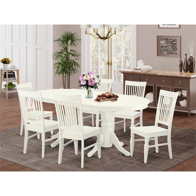 Pemberly Row 7-Piece Dining Set with Butterfly Leaf in Linen White