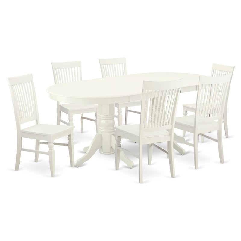 Pemberly Row 7-Piece Dining Set with Butterfly Leaf in Linen White