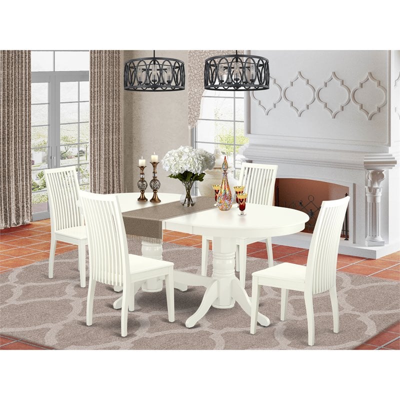 Pemberly Row 5-Piece Oval Dining Set with Butterfly Leaf in Linen White