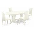 Pemberly Row 5-Piece Oval Dining Set with Butterfly Leaf in Linen White
