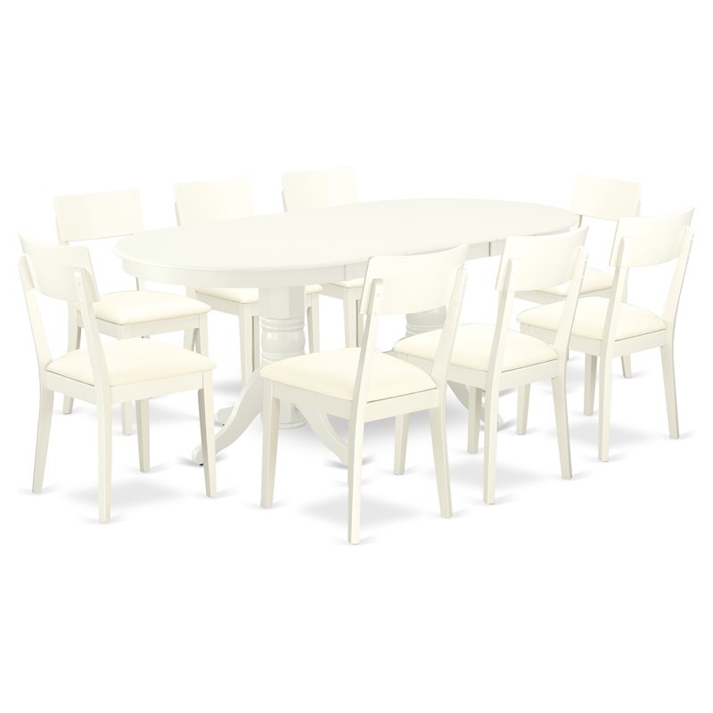 Pemberly Row 9-Piece Dining Set with Faux Leather Chairs in Linen White