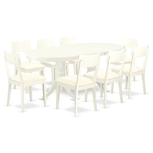 Pemberly Row 9-Piece Dining Set with Faux Leather Chairs in Linen White