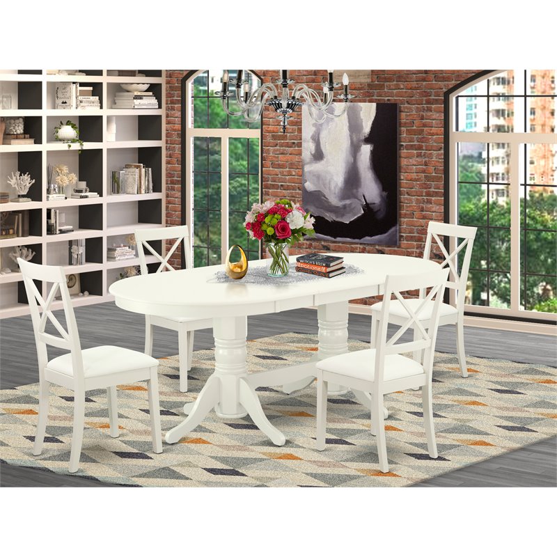 Pemberly Row 5-Piece Wood Dining Set with Butterfly Leaf in Linen White