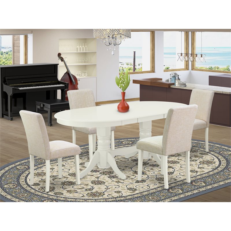 Pemberly Row 5-Piece Dining Set with Parson Chairs in Linen White/Beige