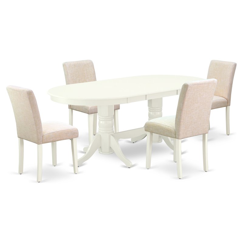 Pemberly Row 5-Piece Dining Set with Parson Chairs in Linen White/Beige