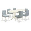 Pemberly Row 7-Piece Dining Set in Wood and Linen White/Baby Blue