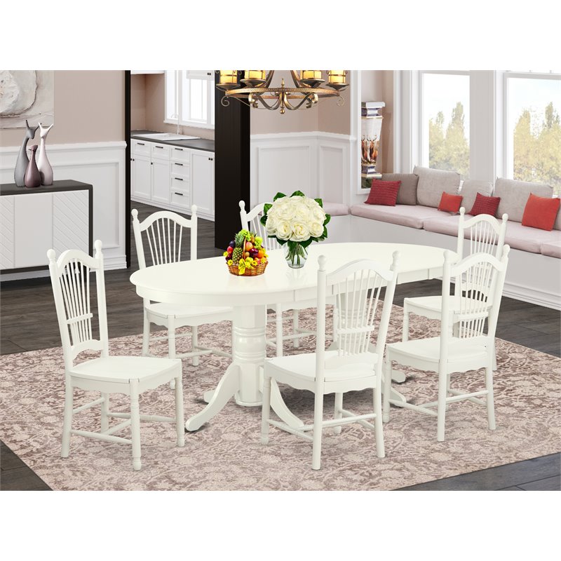 Pemberly Row 7-Piece Wood Dining Table Set in Linen White Finish