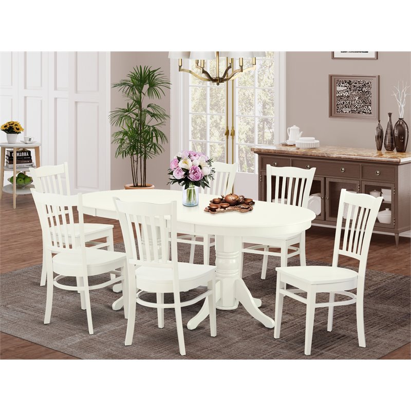 Pemberly Row 7-Piece Asian Wood Dining Set with Oval Table in Linen White