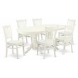 Pemberly Row 7-Piece Asian Wood Dining Set with Oval Table in Linen White