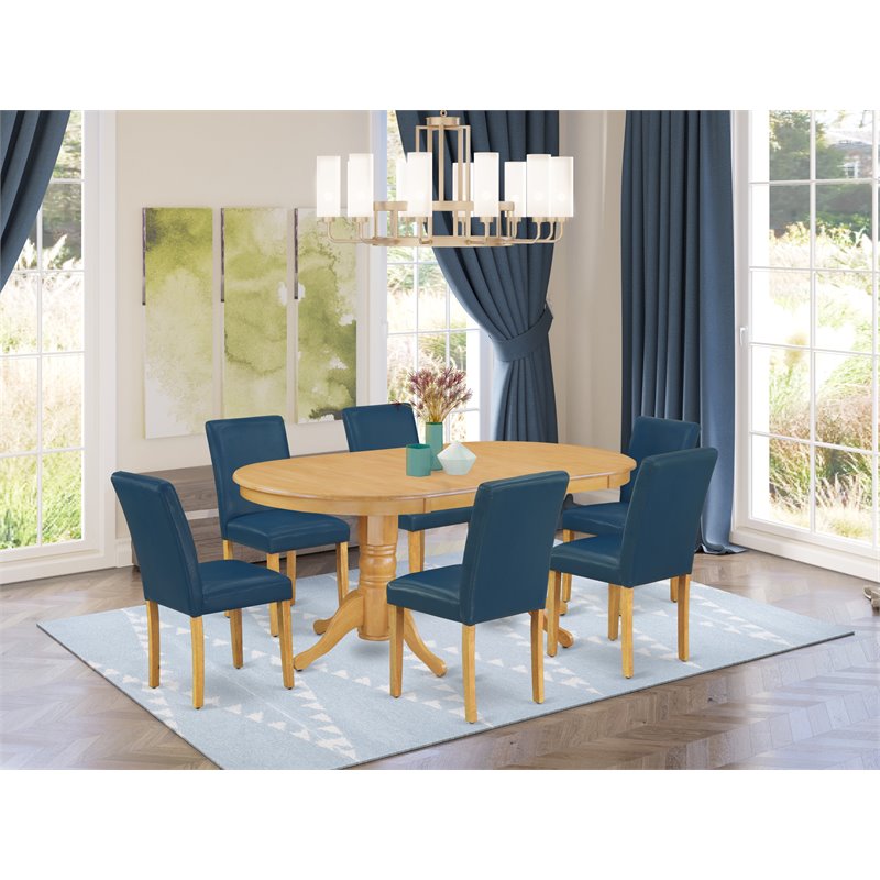 Pemberly Row 7-Piece Oak Dining Set with Butterfly Leaf and PU Leather