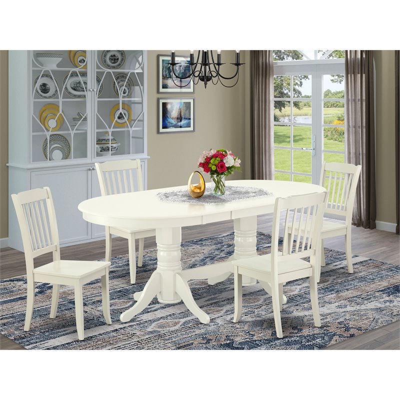 Pemberly Row 5-Piece Oval Wooden Dining Table Set in Linen White Finish
