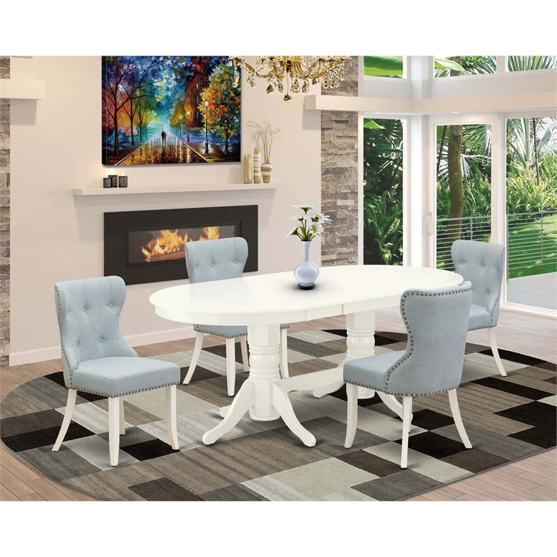 Pemberly Row 5-Piece Wood Dining Set in Linen White and Baby Blue
