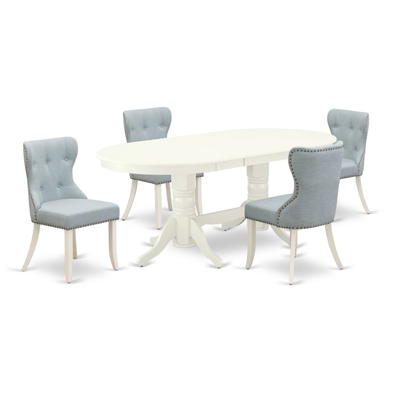Pemberly Row 5-Piece Wood Dining Set in Linen White and Baby Blue