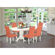 Pemberly Row 7-Piece Wood Dining Set in Linen White and Pink Flamingo