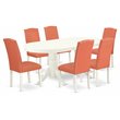 Pemberly Row 7-Piece Wood Dining Set in Linen White and Pink Flamingo
