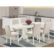 Pemberly Row 7-Piece Wood Dining Set with Fabric Seats in Linen White