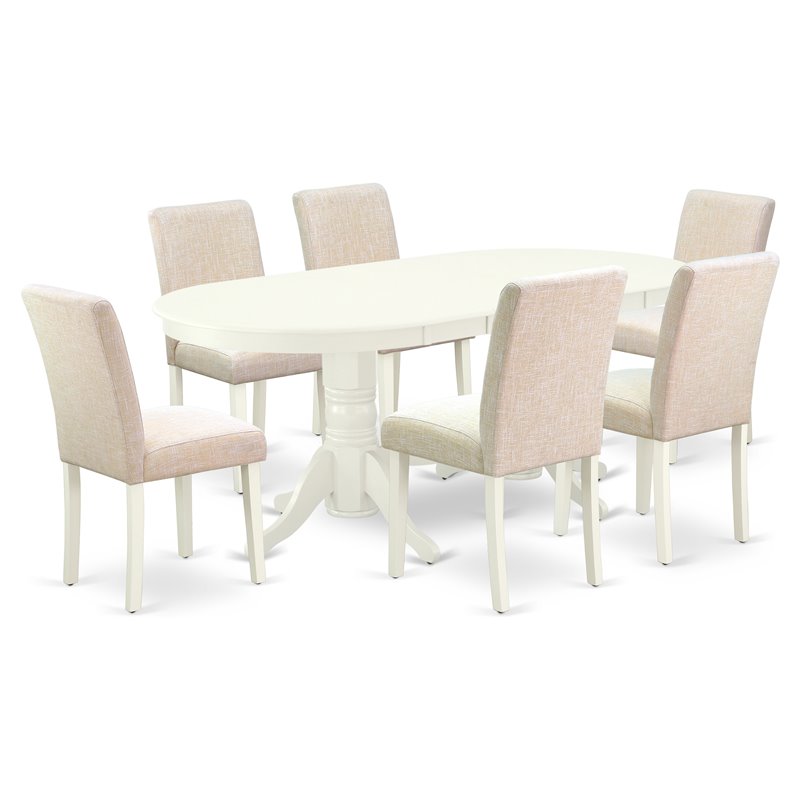 Pemberly Row 7-Piece Wood Dining Set with Fabric Seats in Linen White