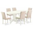 Pemberly Row 7-Piece Wood Dining Set with Fabric Seats in Linen White
