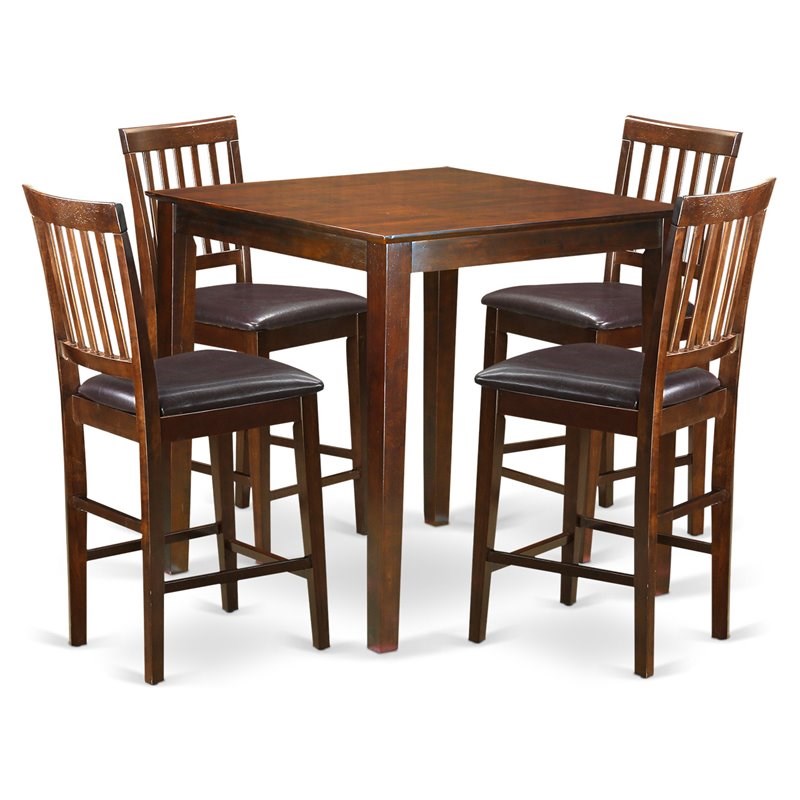 Pemberly Row 5-Piece Dining Set with Faux Leather Seats in Mahogany
