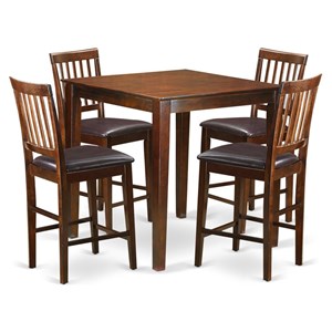 Pemberly Row 5-Piece Dining Set with Faux Leather Seats in Mahogany