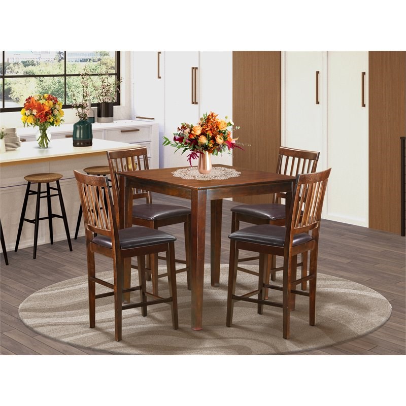 Pemberly Row 5-Piece Dining Set with Faux Leather Seats in Mahogany