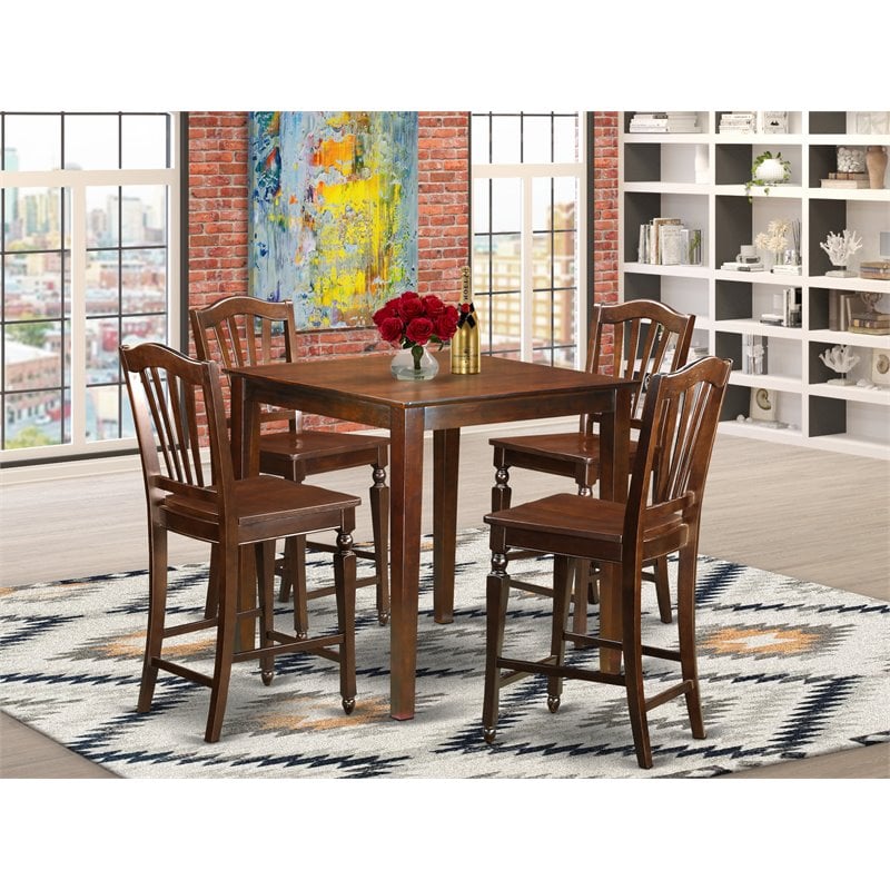Pemberly Row 5-Piece Asian Hardwood Dinette Set in Mahogany Finish