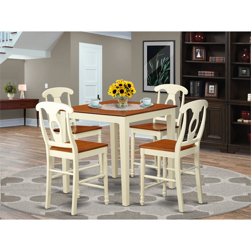 Pemberly Row 5-Piece Counter Height Dining Set in Buttermilk & Cherry