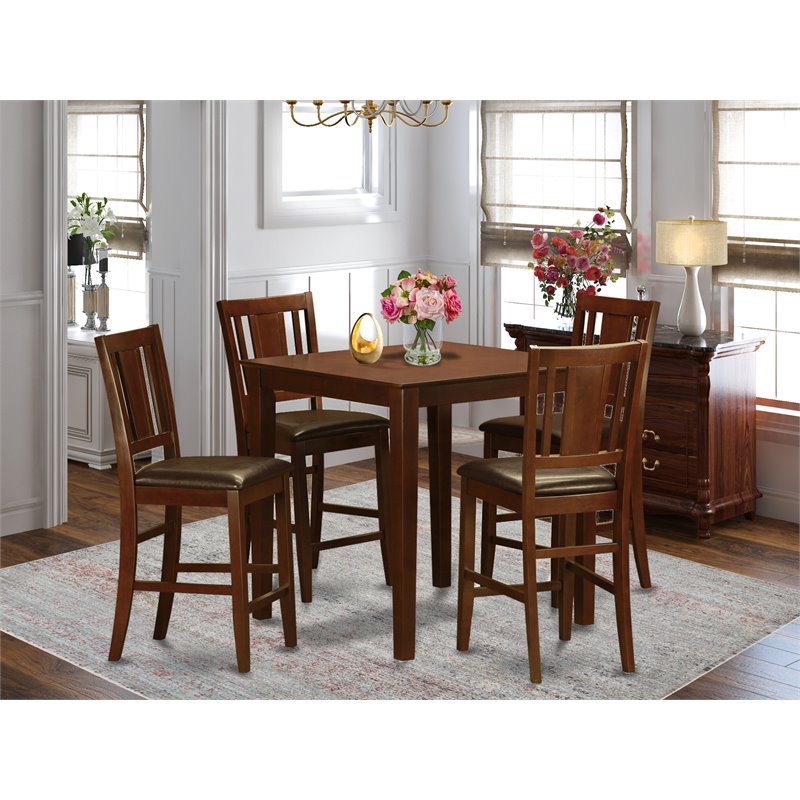 Pemberly Row 5-Piece Wood Dining Set with Stools in Mahogany Finish