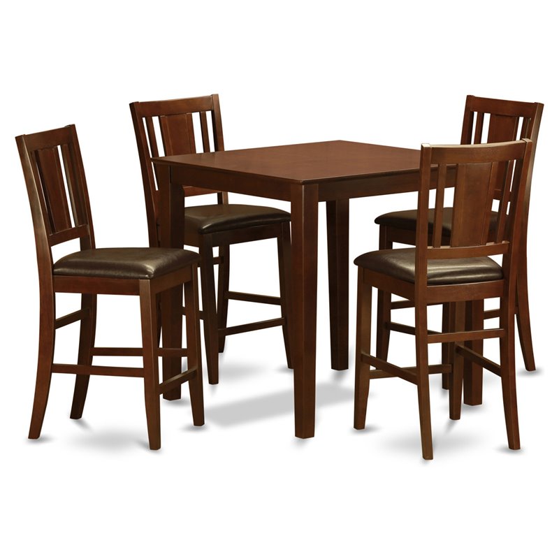 Pemberly Row 5-Piece Wood Dining Set with Stools in Mahogany Finish