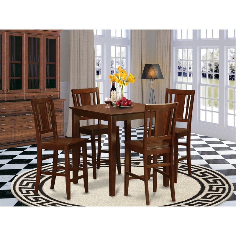 Pemberly Row 5-Piece Wood Dining Table with Wood Seat Chairs in Mahogany