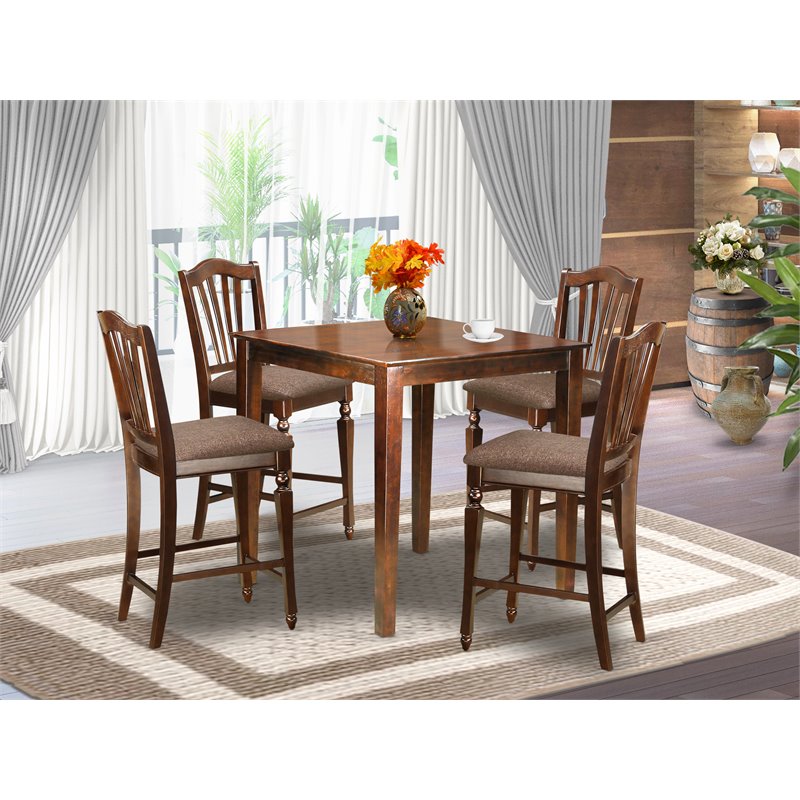 Pemberly Row 5-Piece Wood Dining Set with Microfiber Seats in Mahogany