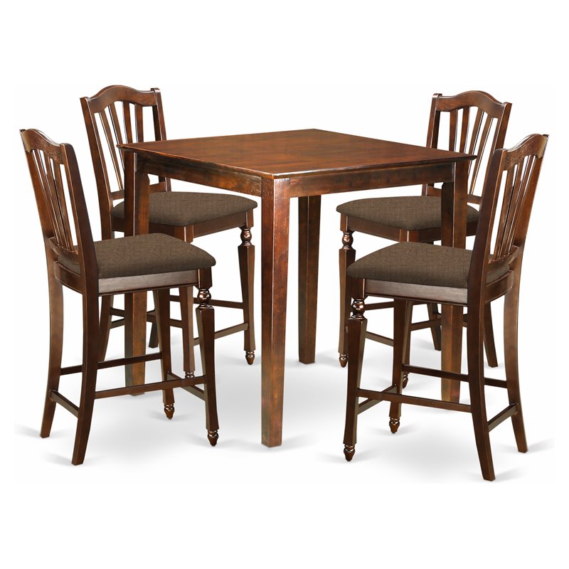 Pemberly Row 5-Piece Wood Dining Set with Microfiber Seats in Mahogany