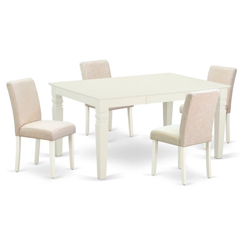Pemberly Row 5-Piece Wood Dining Set in Linen White and Light Beige Finish