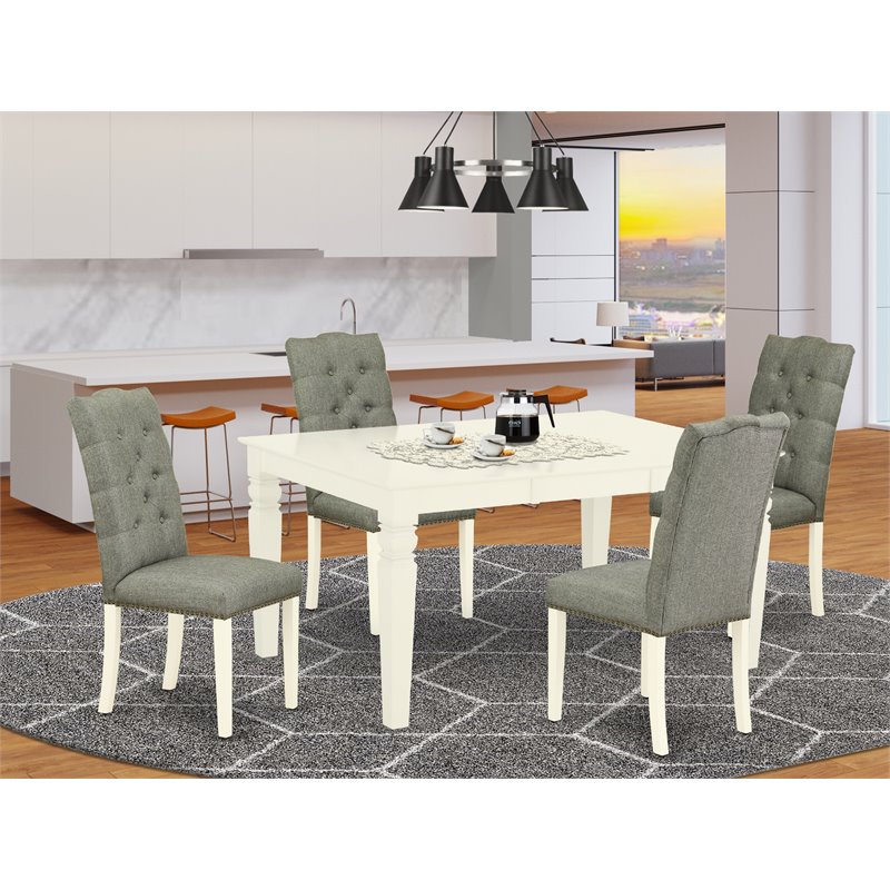 Pemberly Row 5-Piece Dining Set in Linen White with Smoke Upholstery