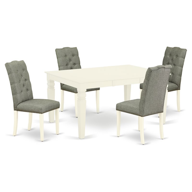 Pemberly Row 5-Piece Dining Set in Linen White with Smoke Upholstery