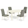 Pemberly Row 5-Piece Dining Set in Linen White with Smoke Upholstery