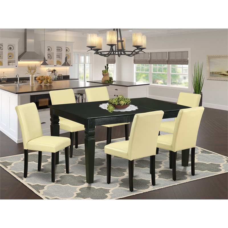 Pemberly Row 7-Piece Dining Set with PU Leather Chairs in Black/Eggnog