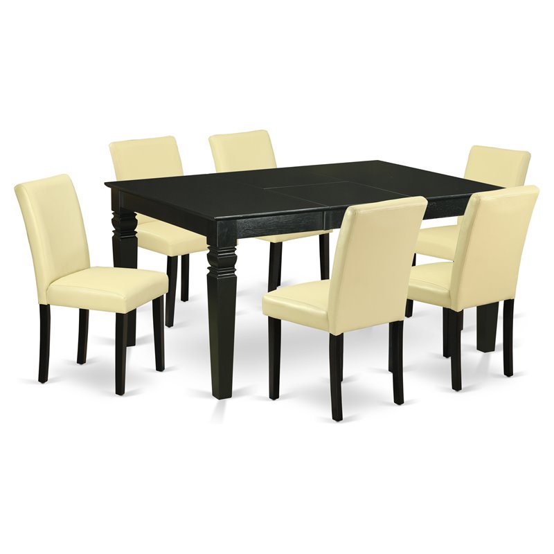 Pemberly Row 7-Piece Dining Set with PU Leather Chairs in Black/Eggnog