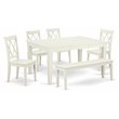 Pemberly Row 6-Piece Wood Dining Set in Linen White Finish with Bench