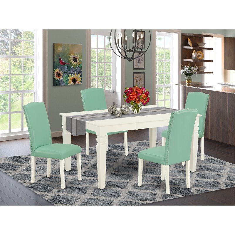 Pemberly Row 5-Piece Wood Dining Set in Linen White and Pond Finish