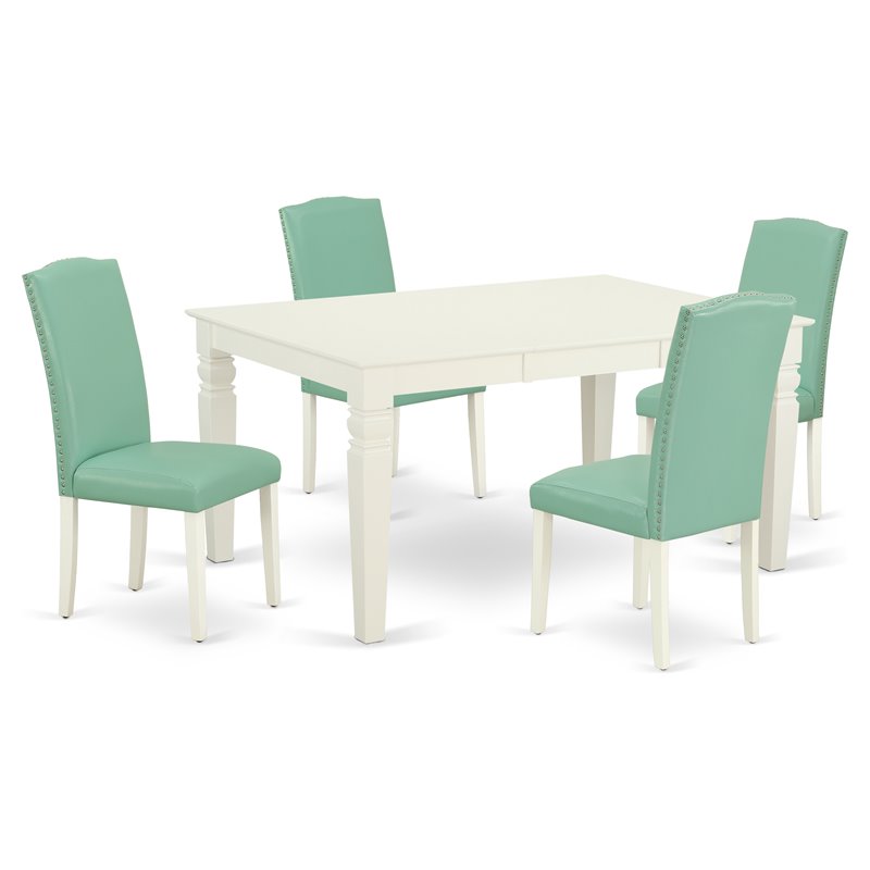 Pemberly Row 5-Piece Wood Dining Set in Linen White and Pond Finish