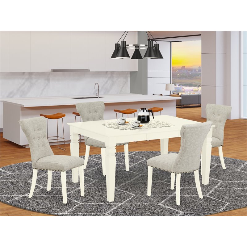 Pemberly Row 5-Piece Dining Set in Linen White and Doeskin Upholstery