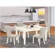 Pemberly Row 5-Piece Dining Set in Linen White and Doeskin Upholstery
