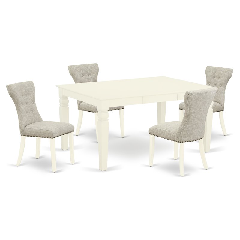 Pemberly Row 5-Piece Dining Set in Linen White and Doeskin Upholstery