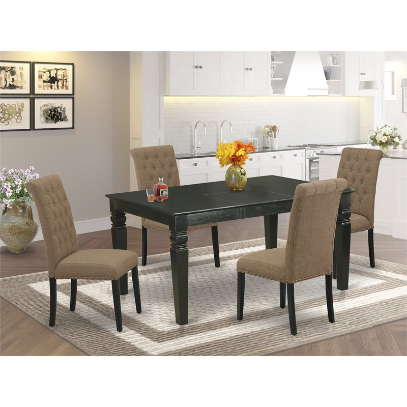 Pemberly Row 5-Piece Wood Dining Set with Parson Chairs in Black/Sable