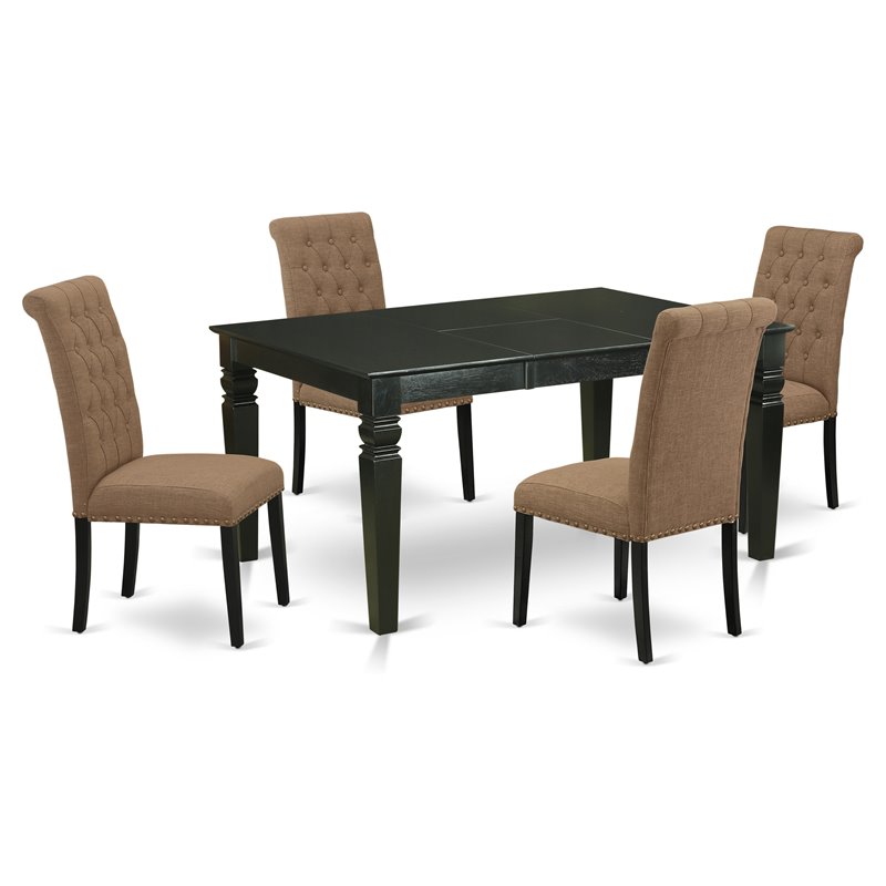 Pemberly Row 5-Piece Wood Dining Set with Parson Chairs in Black/Sable