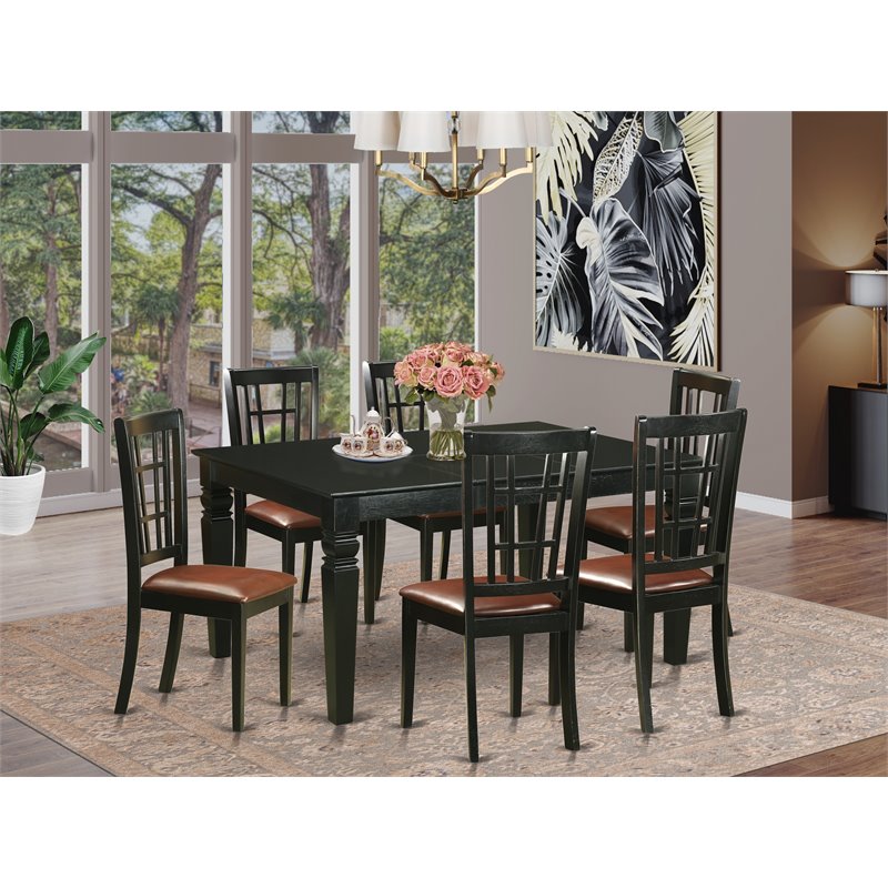 Pemberly Row 7-Piece Wood Dining Table Set with Black Finish
