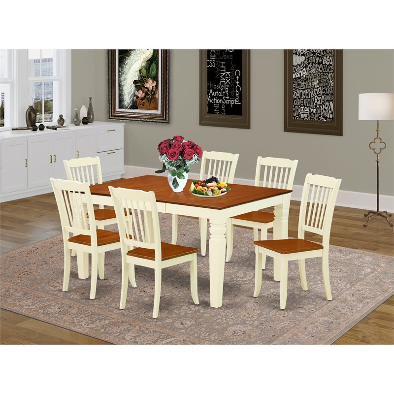 Pemberly Row 7-Piece Wood Dining Table Set in Buttermilk and Cherry